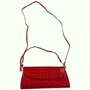 Red Crocodile-Textured Crossbody Bag